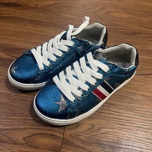 NEW Hoo Blue Metallic Star Lace Up Sneakers Size 12 US